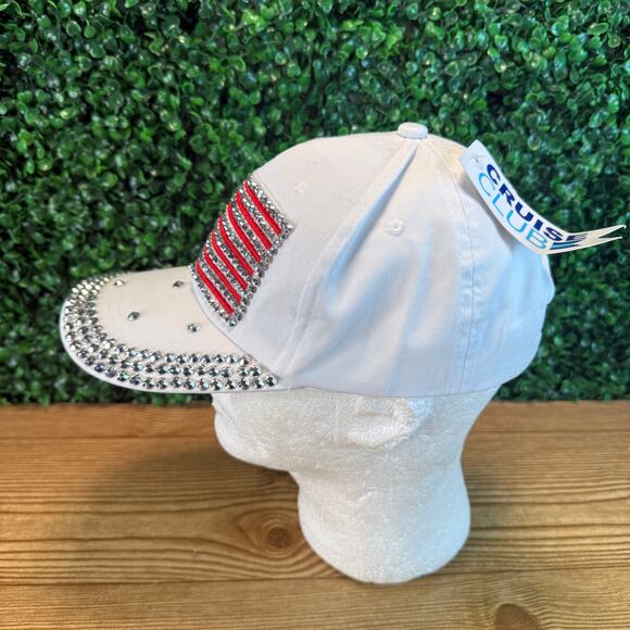 NWT Cruise Club USA American Flag Bling Cap Adjustable Strap  One Size OS - Picture 2 of 9